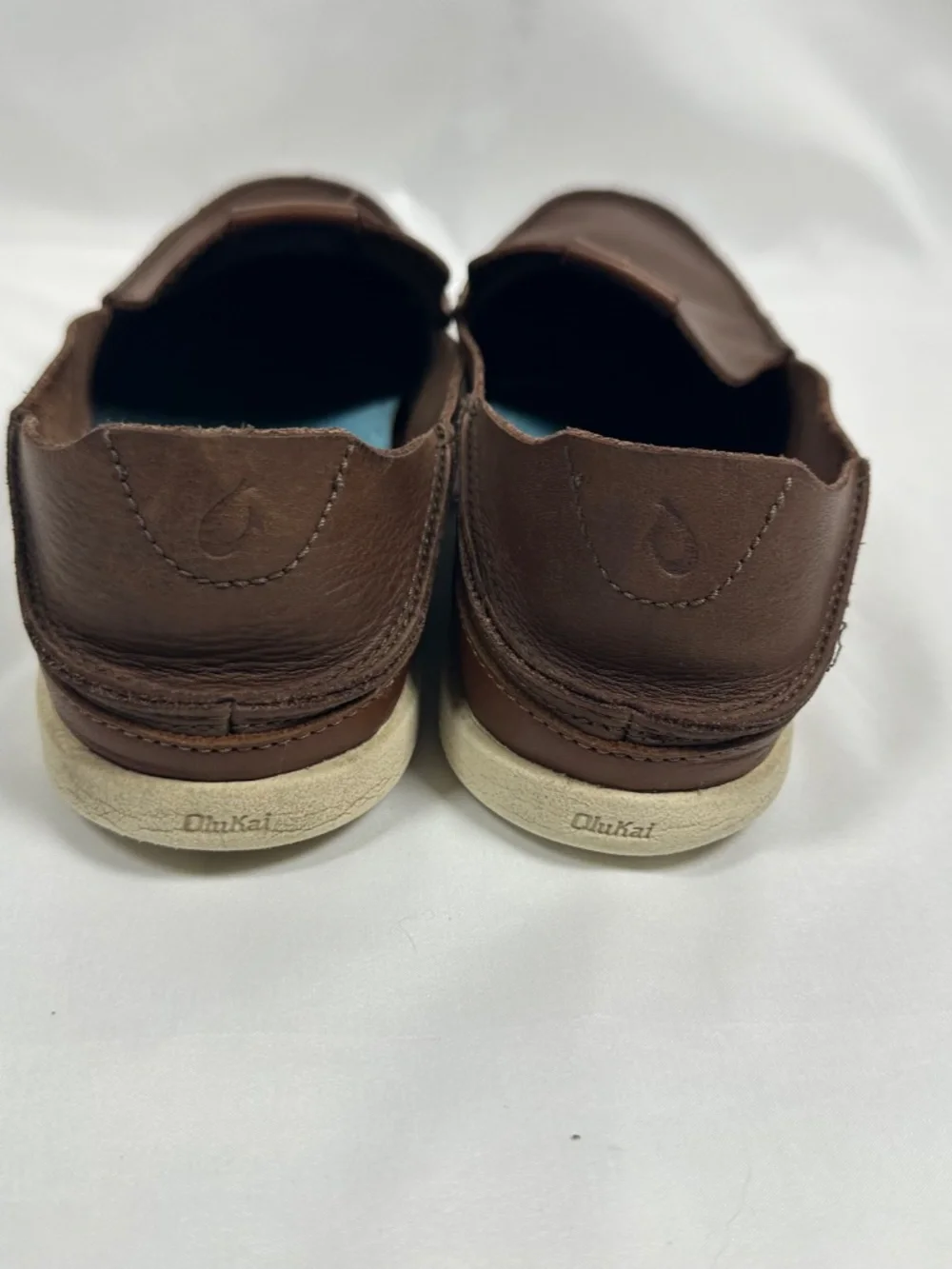 OluKai Nalukai-SA20, Men's Shoes, Brown, Size 9.5, Leather Upper, Folding Heel